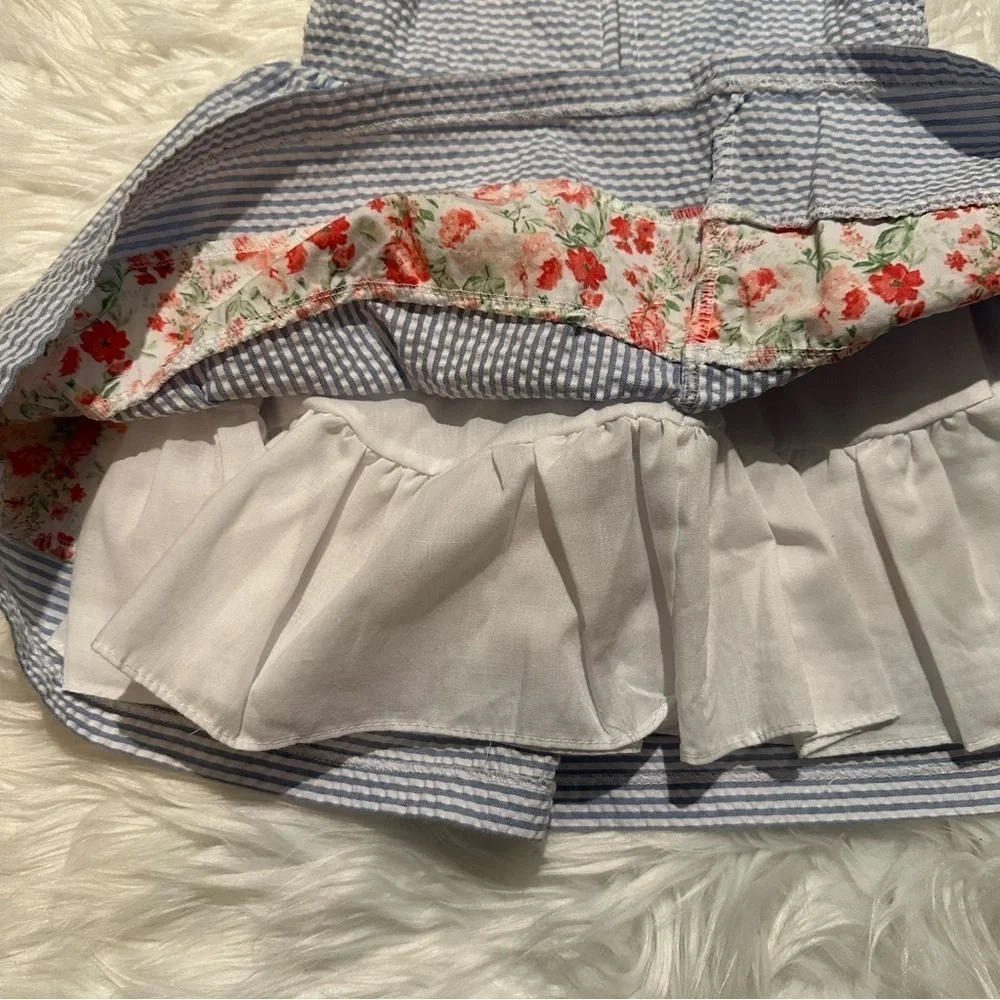 Bonnie Baby‎ Girls 12M Blue Floral Stripe 3-Piece Dress Set
